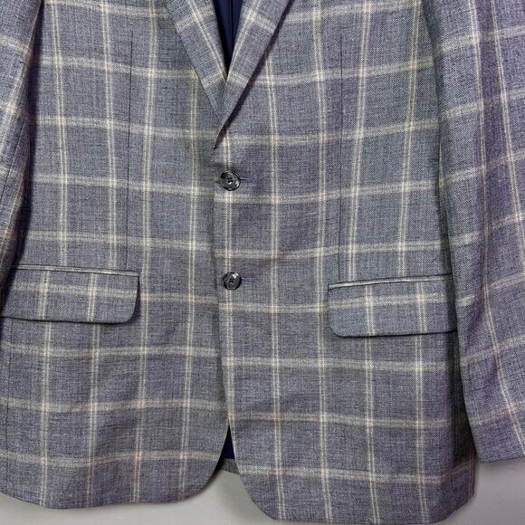 Jos A Bank sportcoat men's 38 R Scottish plaid linen‎ wool gray Tailored brrr - Picture 5 of 14